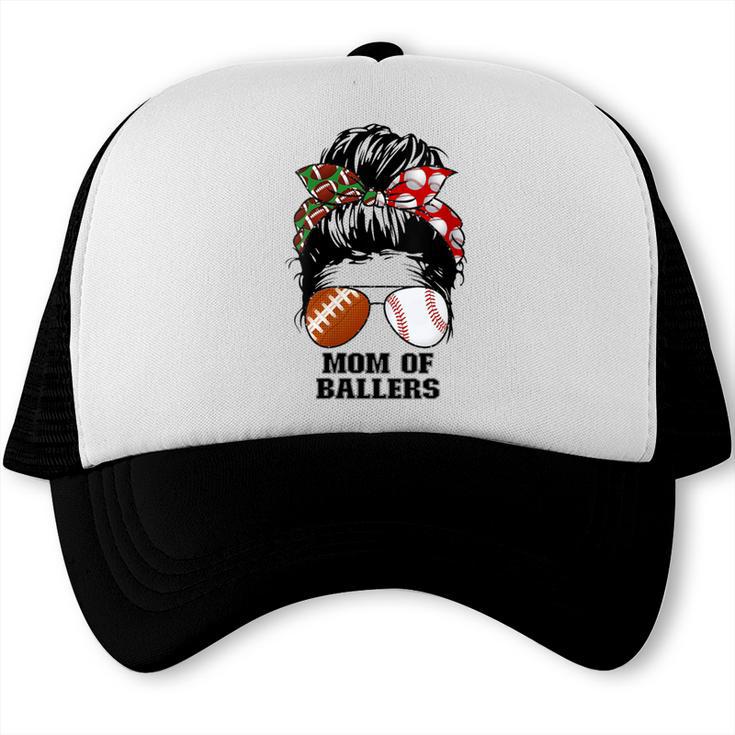 Mom Of Ballers Messy Bun Football Mom Baseball Mom Of Both Trucker Cap