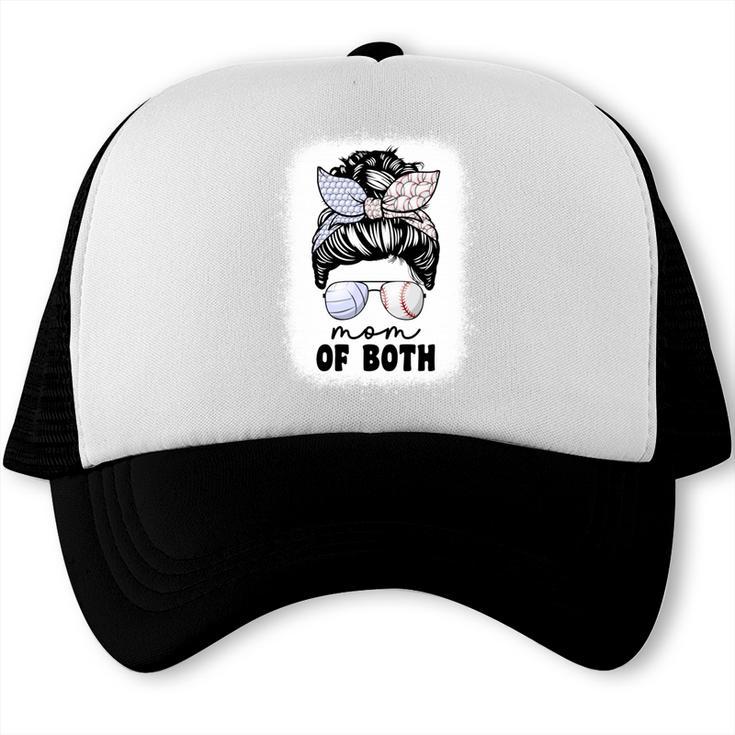 Mom Of Both Volleyball And Baseball Mom For Women Messy Bun Trucker Cap Mom Of Both Volleyball And Baseball Mom For Women Messy Bun Trucker Cap