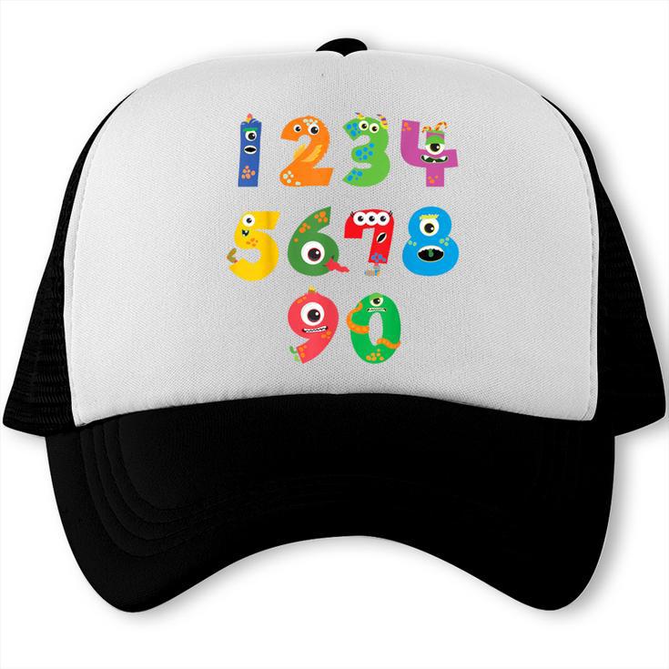 Monster Numbers Learning Cute Numbers 0-9 Back To School Trucker Cap