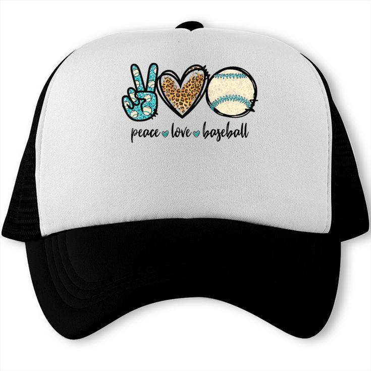 Peace Love Baseball Lover Motif For Women Pink Baseball Mom Trucker Cap Peace Love Baseball Lover Motif For Women Pink Baseball Mom Trucker Cap