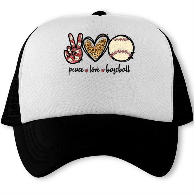 Peace Love Baseball Mom Leopard Print Cheetah Pattern Trucker Cap Peace Love Baseball Mom Leopard Print Cheetah Pattern Trucker Cap