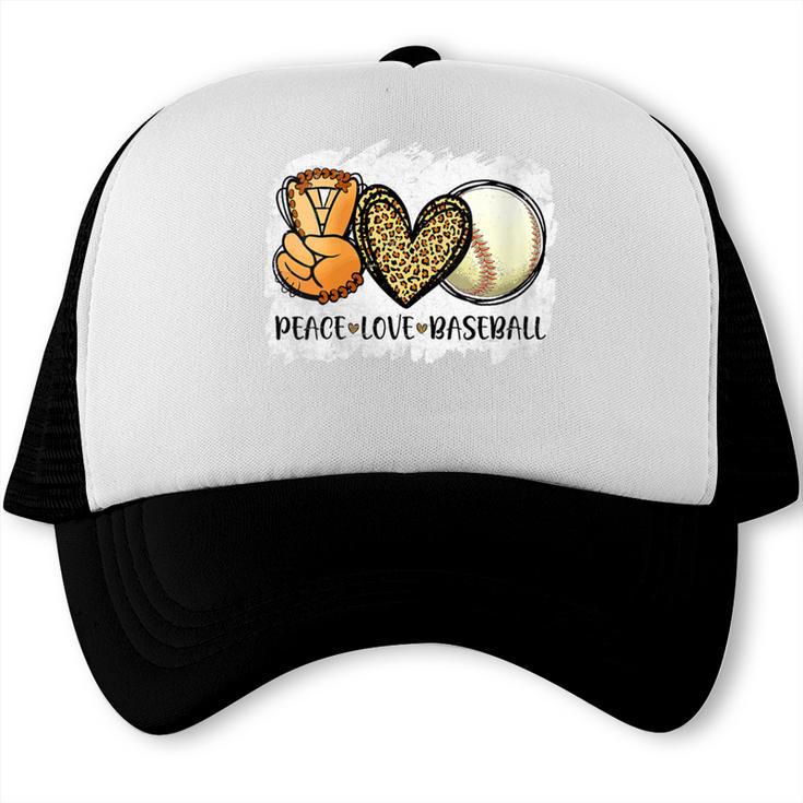 Peace Love Baseball Mom Leopard Print Mother's Day Trucker Cap