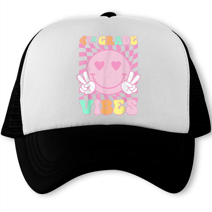 Pink 4th Grade Vibes Smile Face Back To School Fourth Grade Trucker Cap