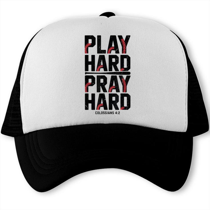 Play Hard Pray Hard Youth Boy Christian Baseball Jesus Trucker Cap
