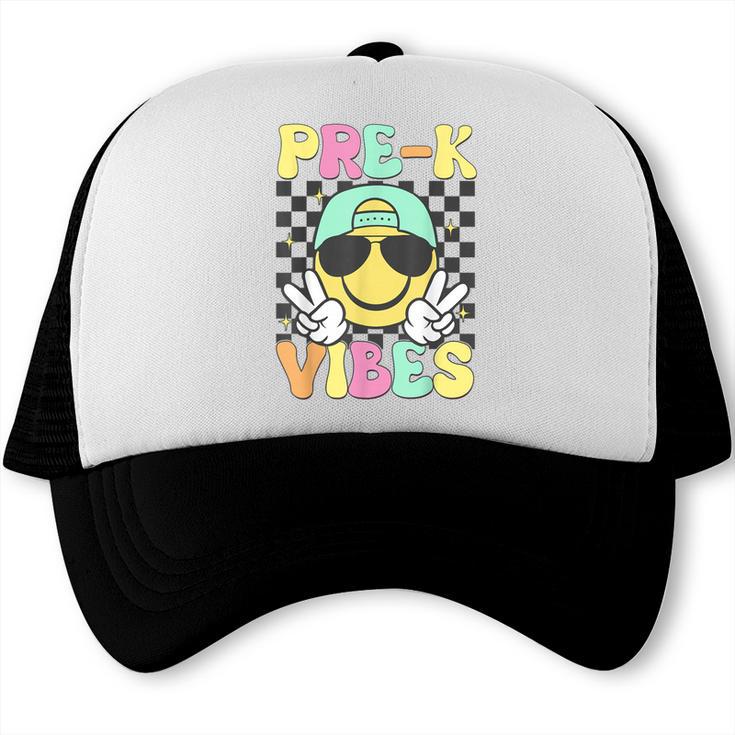 Pre-K Vibes Smile Face Back To School Pre-K Trucker Cap Pre-K Vibes Smile Face Back To School Pre-K Trucker Cap