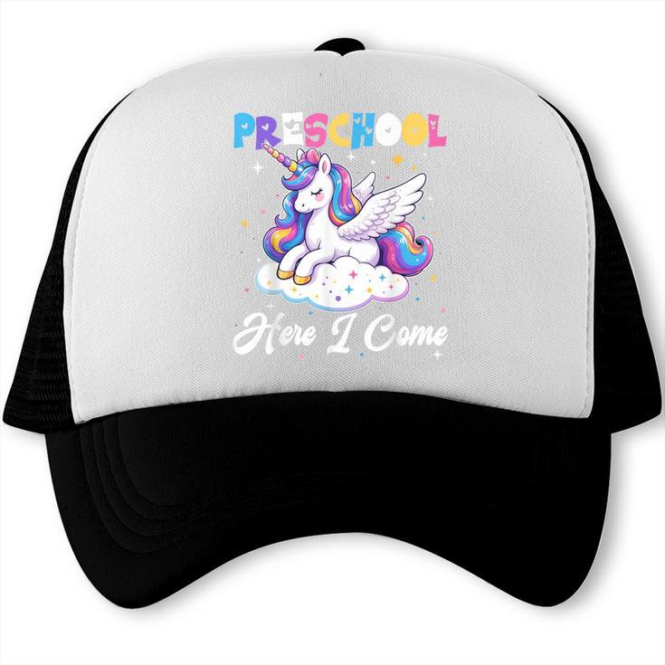 Preschool Here I Come Unicorn Back To School Girl Student Trucker Cap