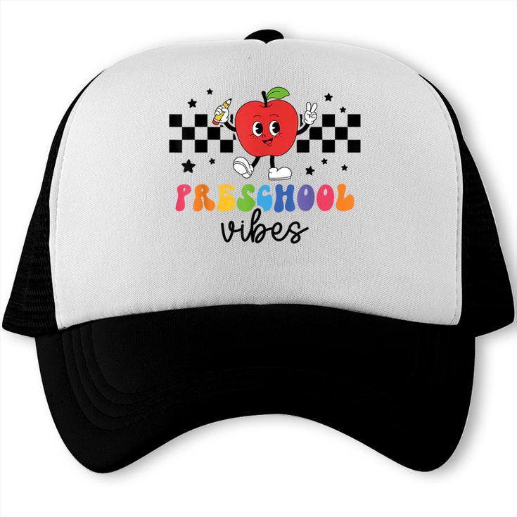 Preschool Vibes Retro Groovy Apple Back To School Trucker Cap Preschool Vibes Retro Groovy Apple Back To School Trucker Cap