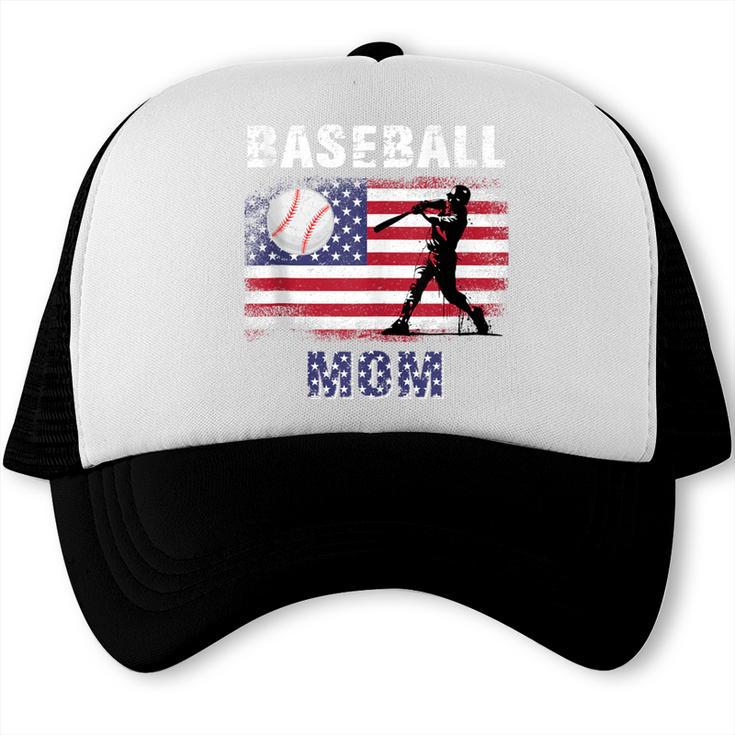 Proud Baseball MOM USA American Flag Family Game Day Trucker Cap