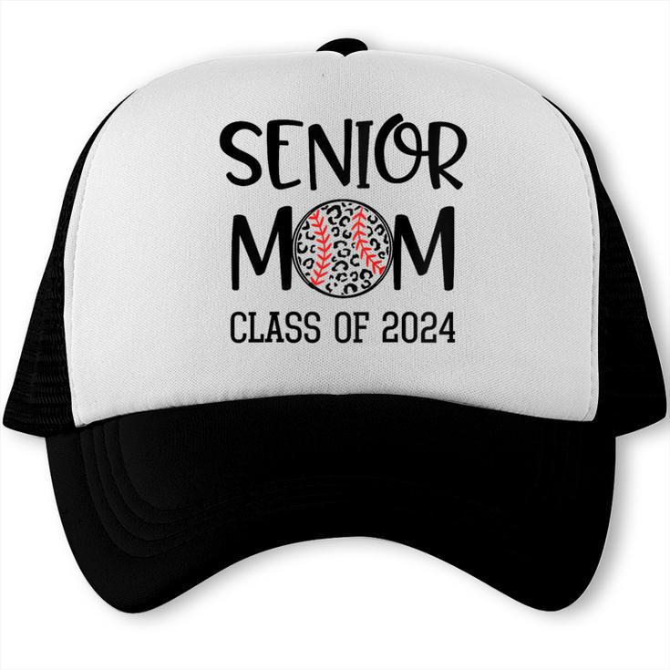 Proud Senior Baseball Mom Senior 2024 Class Leopard Game Day Raglan Baseball Tee Trucker Cap