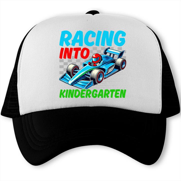 Racing Into Kindergarten Race Car Driver Back To School Performance Trucker Cap Racing Into Kindergarten Race Car Driver Back To School Performance Trucker Cap