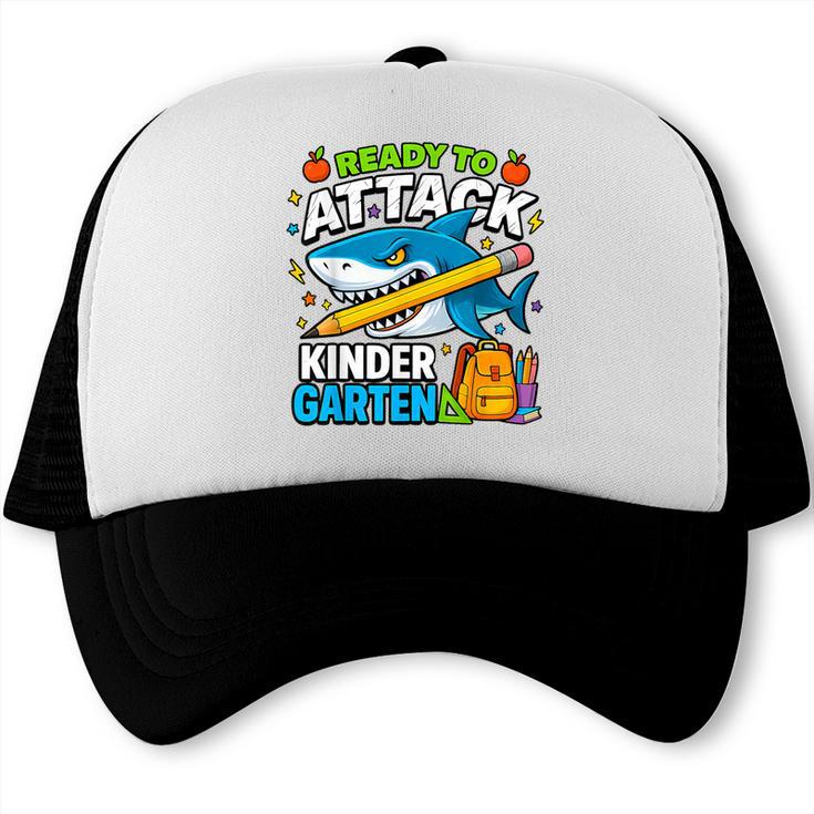 Ready To Attack Kindergarten Shark Back To School Kids Trucker Cap