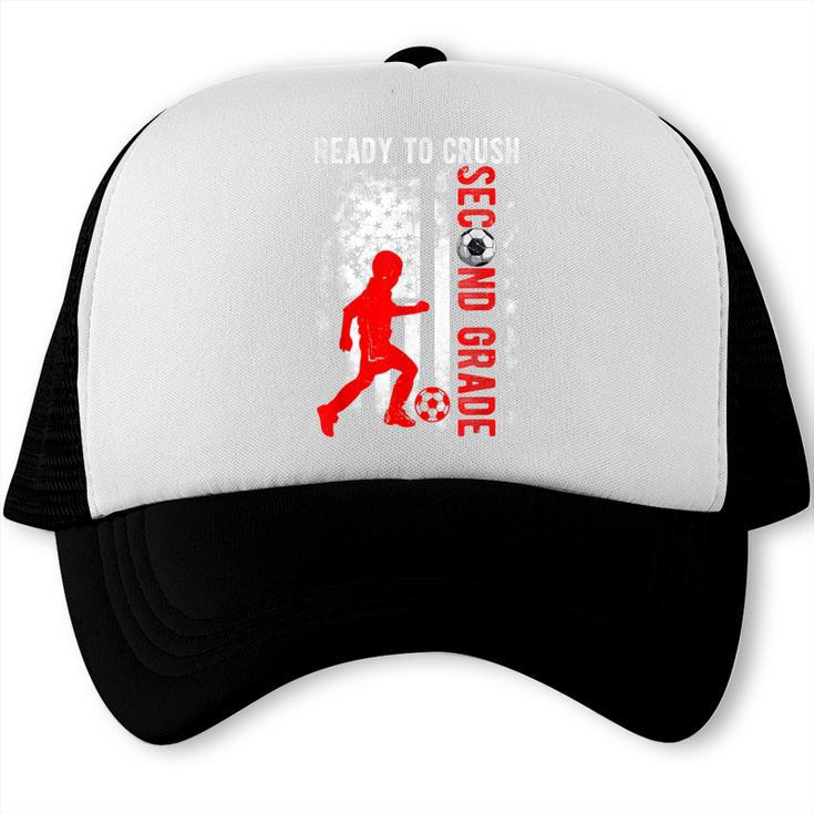 Ready To Crush Second Grade Soccer USA Flag Back To School Trucker Cap