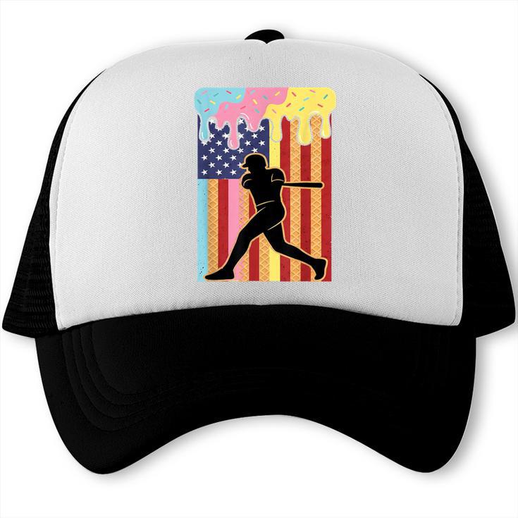 Retro Baseball Drip Boys Ice Cream Patriotic American Flag Trucker Cap