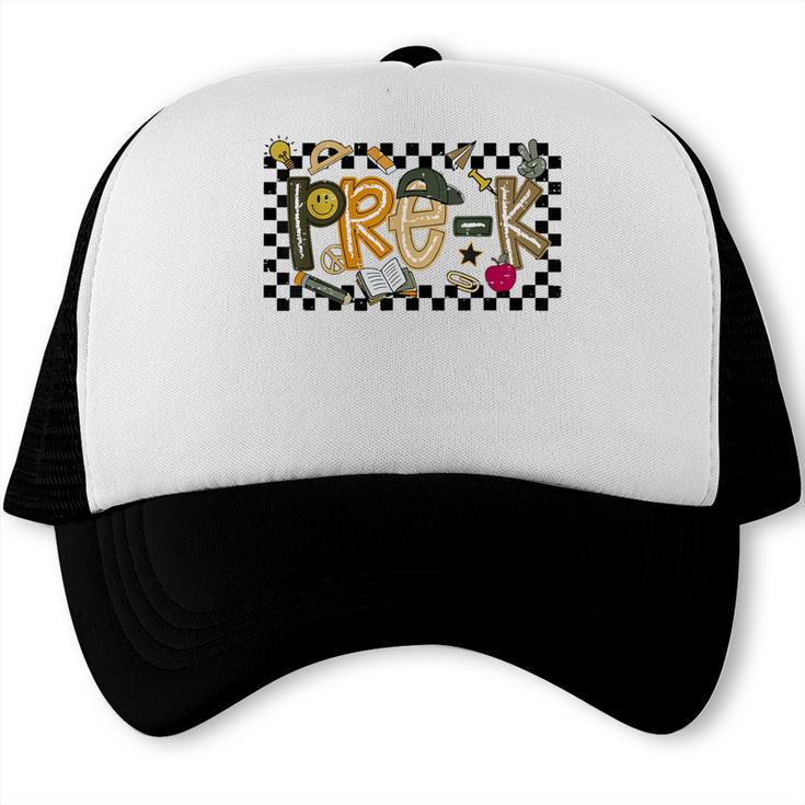 Retro Checkered Back To School Pre K Dude Cute Kid Preschool Trucker Cap