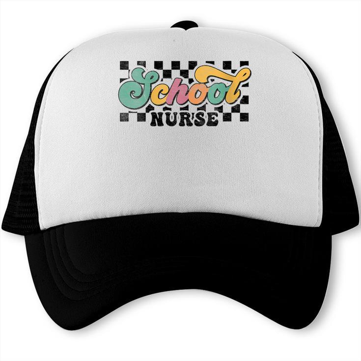 Retro Checkered School Nurse Squad Back To School Graduation Trucker Cap Retro Checkered School Nurse Squad Back To School Graduation Trucker Cap