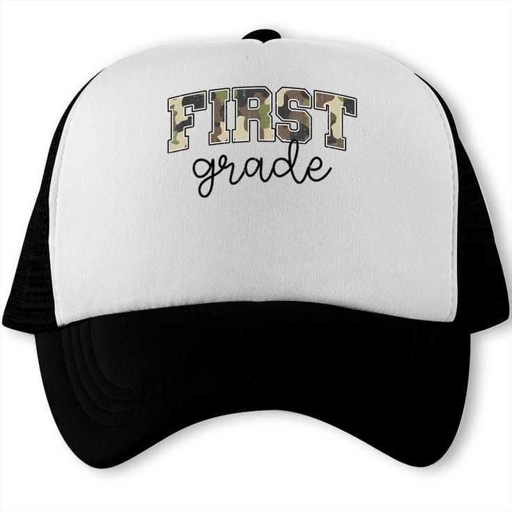 Retro First Grade Old Camo Back To School Boy Girl 1st Grade Trucker Cap Retro First Grade Old Camo Back To School Boy Girl 1st Grade Trucker Cap
