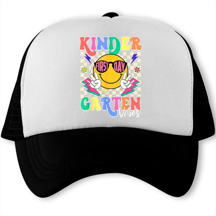 Retro Groovy Kinder Garten Vibes Smile Team Back To School Trucker Cap