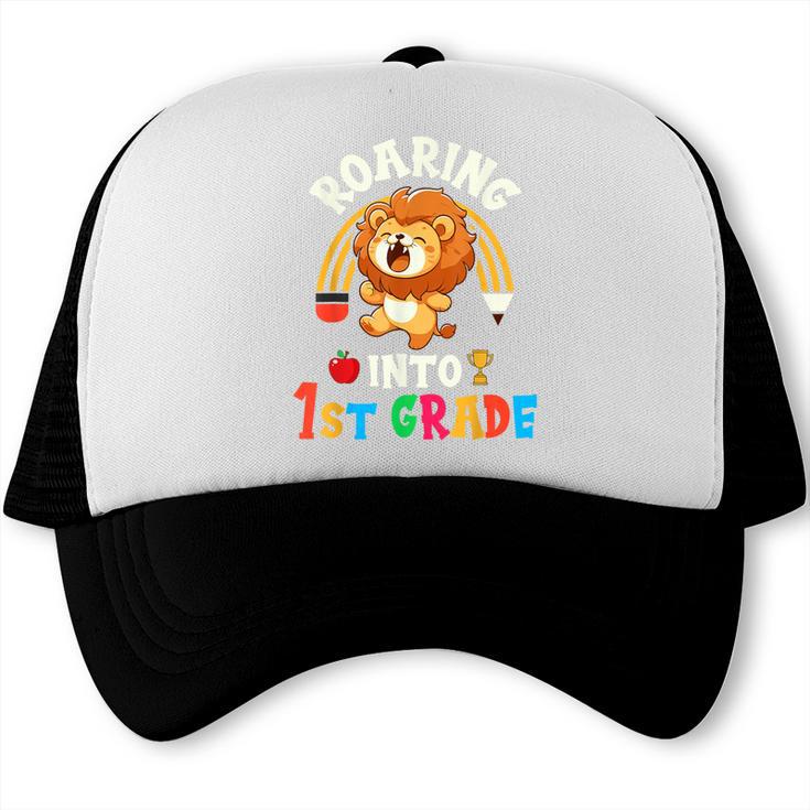 Roaring Into First Grade Lion 1st Grade Back To School Trucker Cap