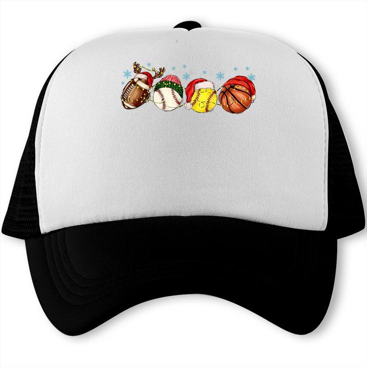Santa Sports Boys Xmas Baseball Football Softball Basketball Trucker Cap