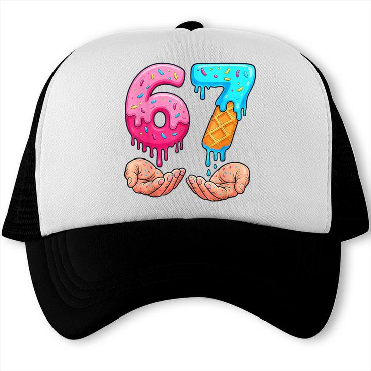 Six Seven 6-7 Baseball Ice Cream Drip 67 Meme Hands Trucker Cap