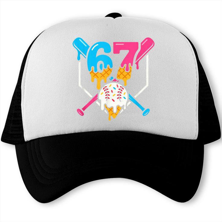 Six Seven Baseball Ice Cream Drip Cool 67 Gen Alpha Slang Trucker Cap