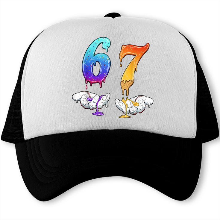 Six Seven Ice Cream Drip Cool Meme 67 Number Baseball Trucker Cap