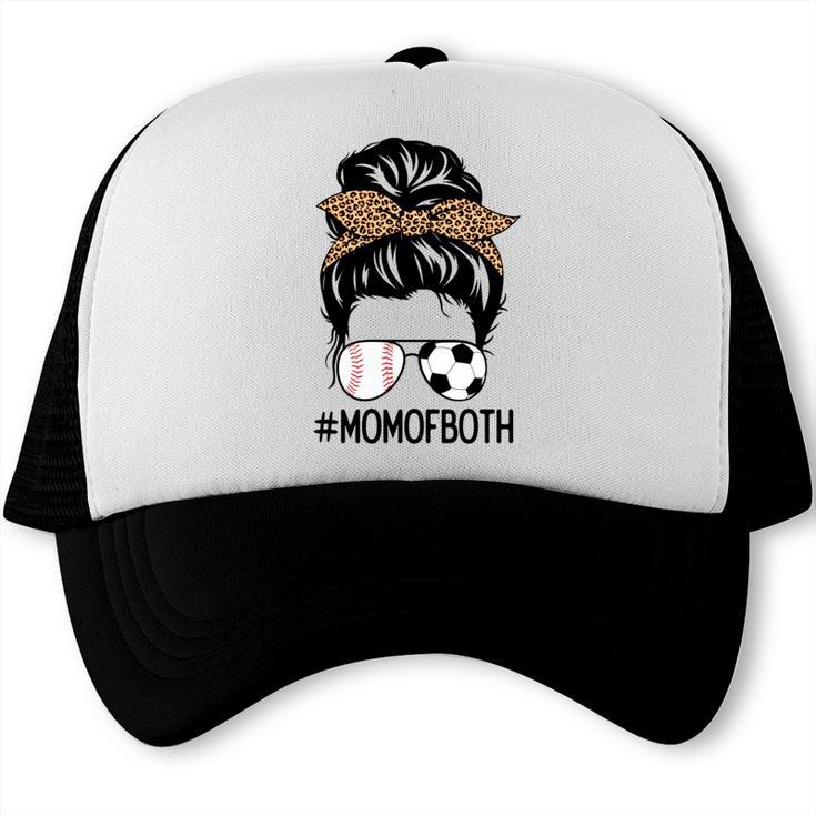 Soccer Baseball Mom Of Both Messy Bun Leopard Mother's Day Trucker Cap