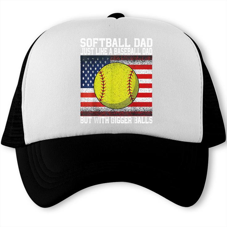 Softball Dad Like a Baseball Dad Father's Day USA Flag Trucker Cap