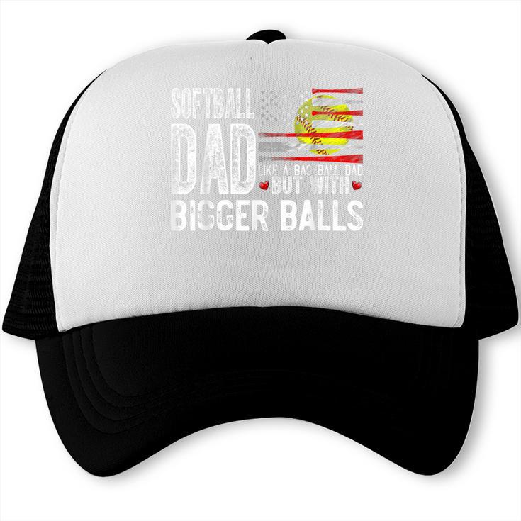 Softball Dad Like A Baseball Dad Retro US Flag Father's Day Trucker Cap