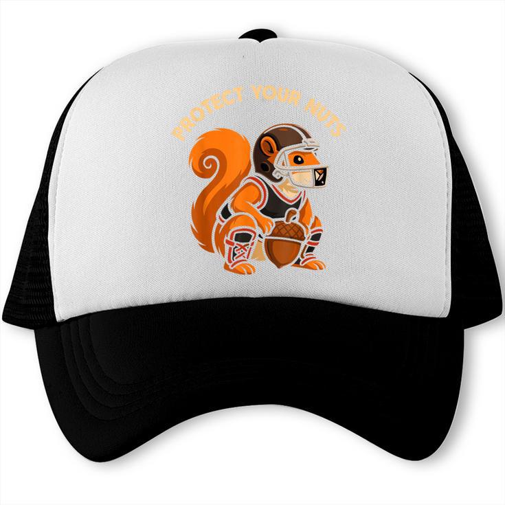 Squirell Baseball Catcher Player Joke Tee Protect Your Nuts Trucker Cap