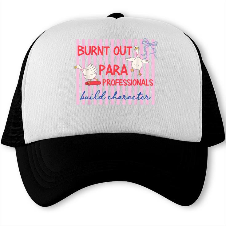 Striped Burnt Out Para Paraprofessional Back To School Trucker Cap Striped Burnt Out Para Paraprofessional Back To School Trucker Cap