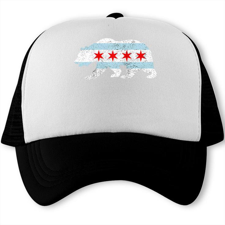 Sweet Vintage Retro Chicago City Flag Bear Print Raglan Baseball Tee Trucker Cap Sweet Vintage Retro Chicago City Flag Bear Print Raglan Baseball Tee Trucker Cap