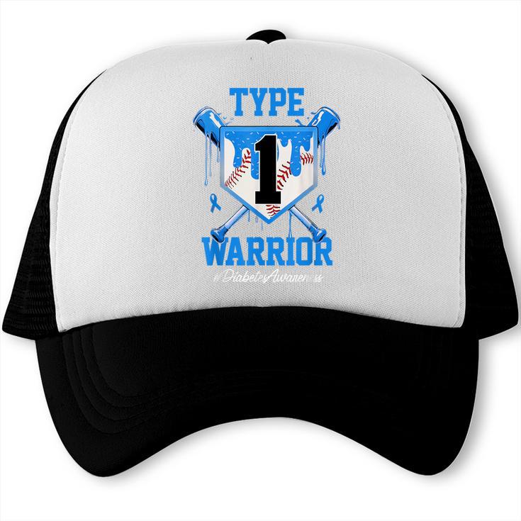 T1D Warrior Baseball Drip Diabetes Awareness Blue Ribbon Trucker Cap