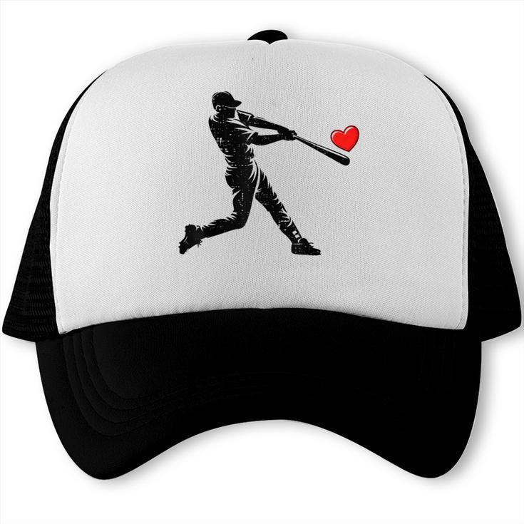 Valentines Day Baseball Batter Silhouette Heart Men Boys Kid Trucker Cap Valentines Day Baseball Batter Silhouette Heart Men Boys Kid Trucker Cap