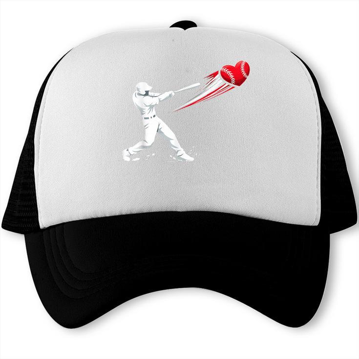 Valentines Day Baseball Batter Silhouette Heart Trucker Cap