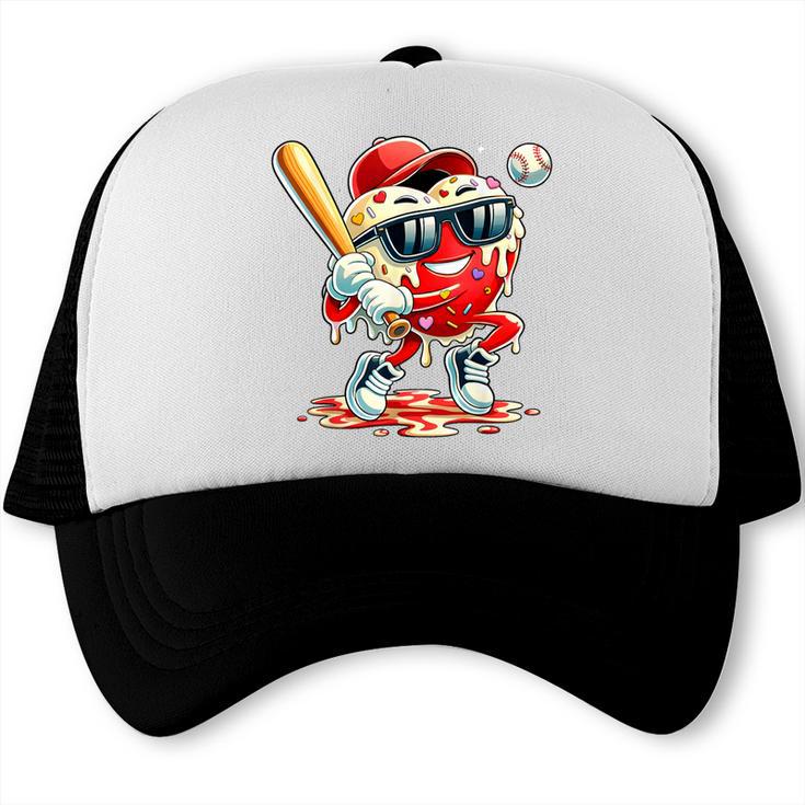 Valentines Day Heart Baseball Drip Ice Cream Boys Kids Men Trucker Cap