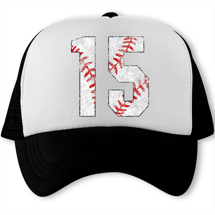 Vintage Distressed Baseball Number 15 Jersey Player Uniform Trucker Cap Vintage Distressed Baseball Number 15 Jersey Player Uniform Trucker Cap