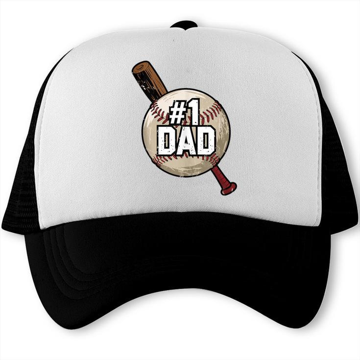 Vintage Father's Day 1 Baseball Dad Baseball Lovers Players Trucker Cap Vintage Father's Day 1 Baseball Dad Baseball Lovers Players Trucker Cap