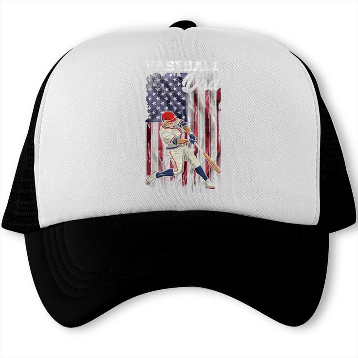 Vintage USA Flag Baseball Player Proud Baseball Dad Trucker Cap