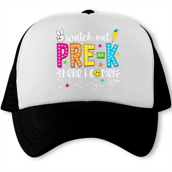 Watch Out Pre-K Here I Come Back To School Boys Girls Kids Trucker Cap