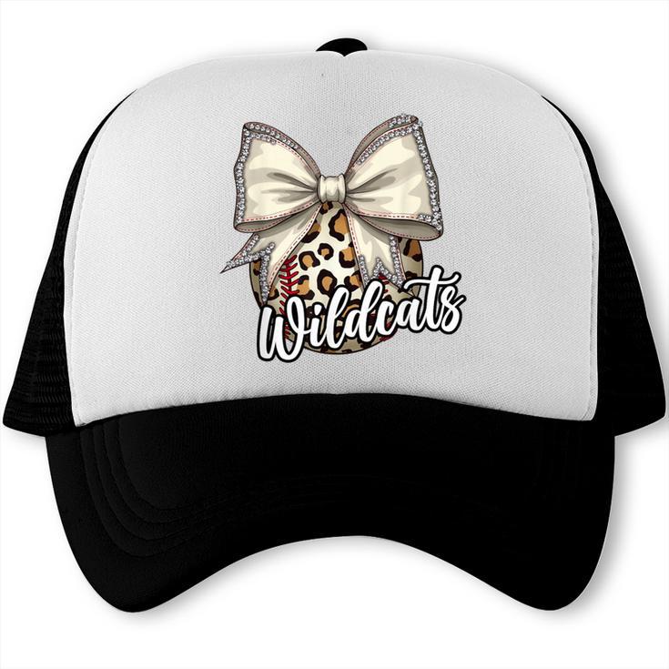 Wildcats Baseball Leopard Print Coquette Bow Mascot Game Day Trucker Cap Wildcats Baseball Leopard Print Coquette Bow Mascot Game Day Trucker Cap