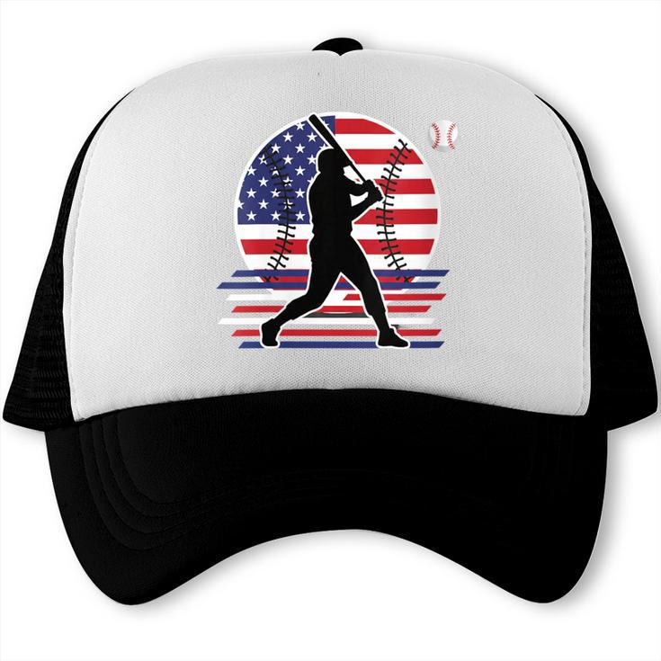 Women's Batter Patriotic American Flag Baseball Silks Trucker Cap