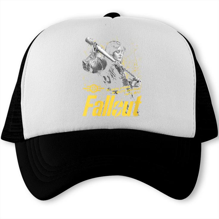 Women's Fallout TV Series Lucy Do Unto Others Baseball Bat Gamer Trucker Cap Women's Fallout TV Series Lucy Do Unto Others Baseball Bat Gamer Trucker Cap