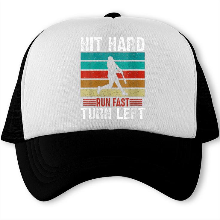 Women's Retro Hit Hard Run Fast Turn Left Baseball Lover Trucker Cap