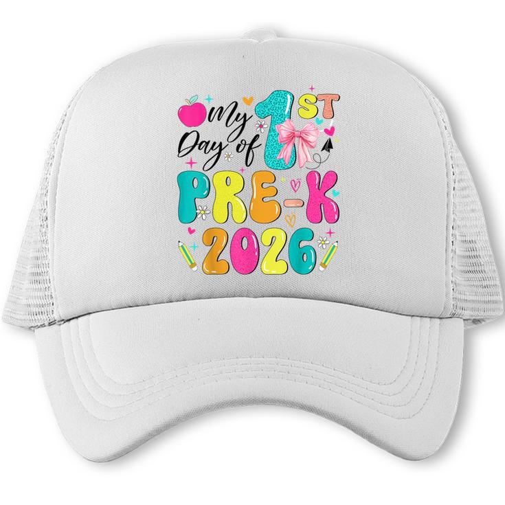 My 1st Day Of Pre-K 2026 Back To School Bow PreK Kids Girls Trucker Cap