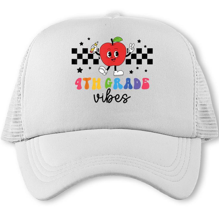 4th Grade Vibes Retro Groovy Apple Back To School Trucker Cap