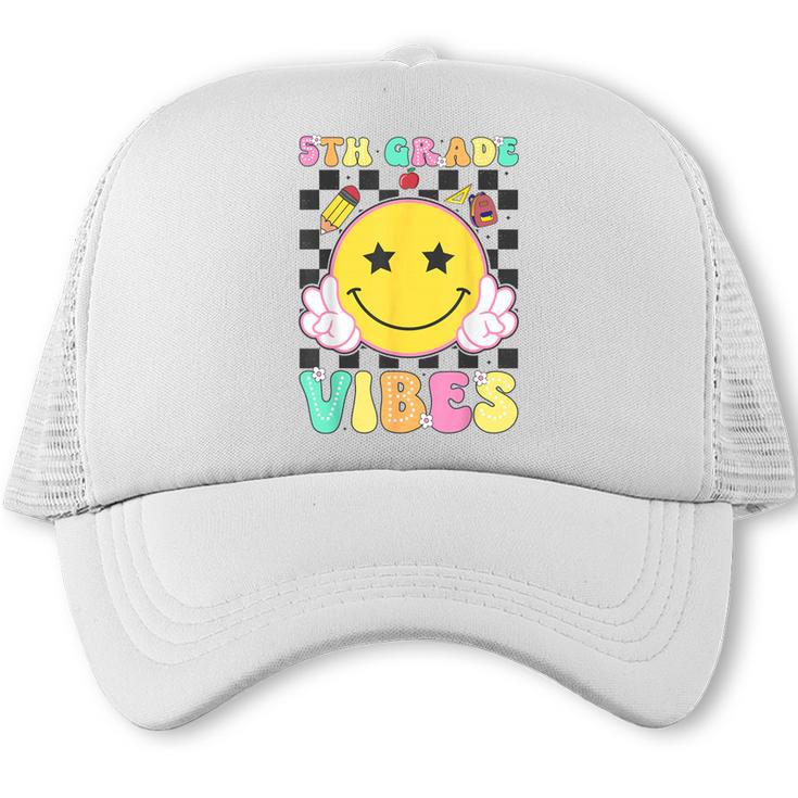 5th Grade Vibes Girls Smile Face Back To School Fifth Grade Trucker Cap