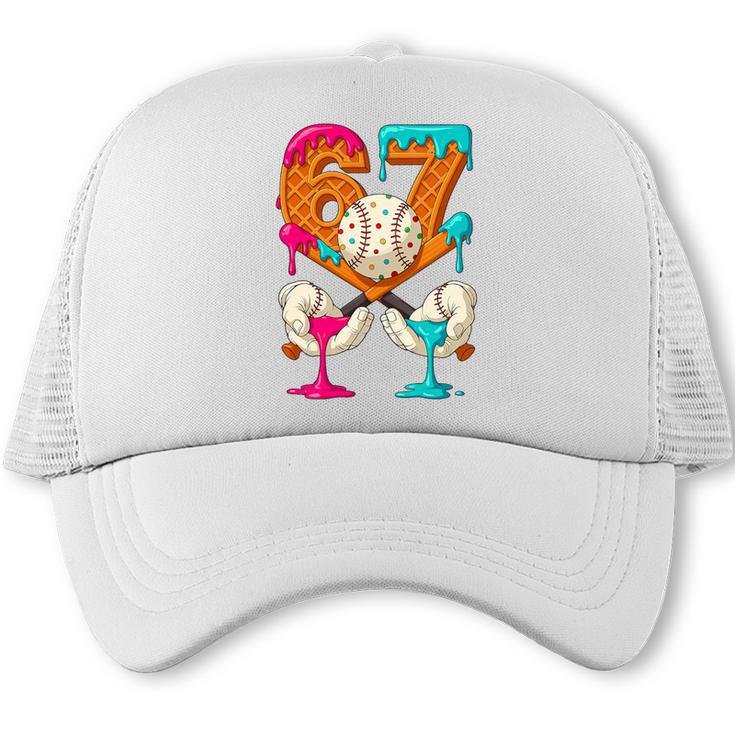 67 Ice Cream Drip Baseball Number 67 Player 67th Birthday Premium Tri-Blend Trucker Cap