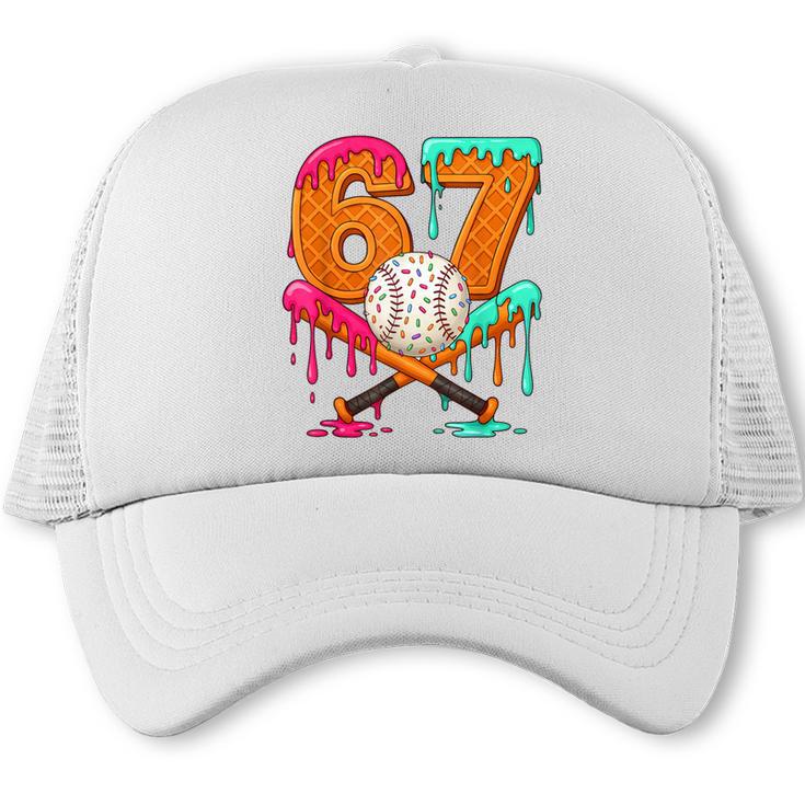67 Ice Cream Drip Baseball Number 67 Player 67th Birthday Trucker Cap