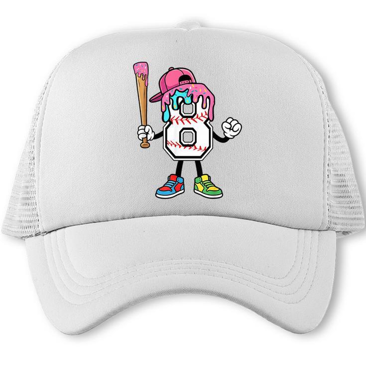 8th Birthday Baseball Ice-Cream Drip 8 Years Old Boys Girls Trucker Cap
